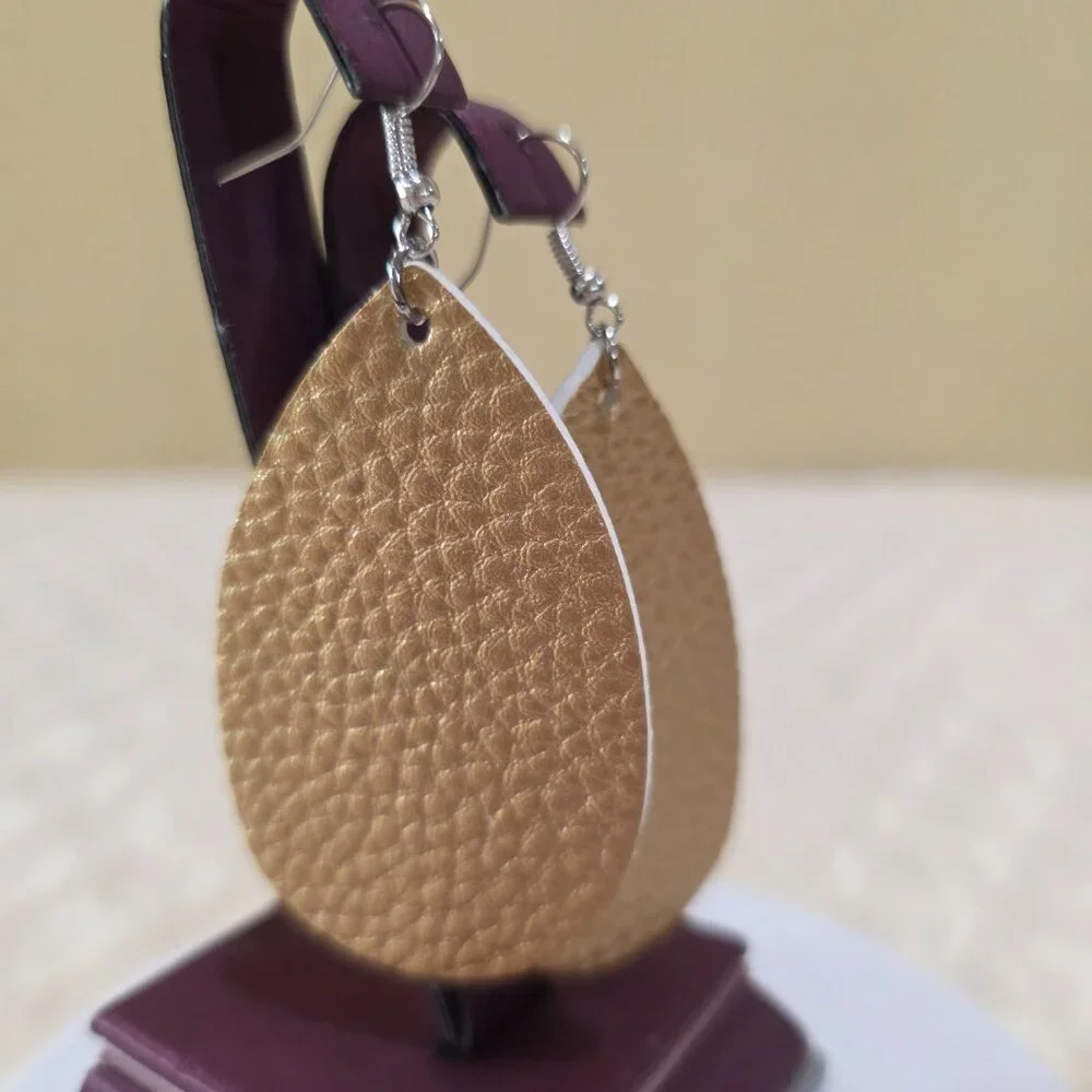 Gold Textured Teardrop Lame' Large Handmade Craft Dangle Pierced Earrings